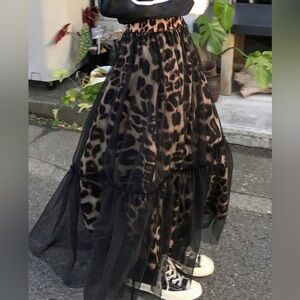 Leopard Mesh Midi Skirt | Punk Goth Grunge | Elastic Waist | Size M